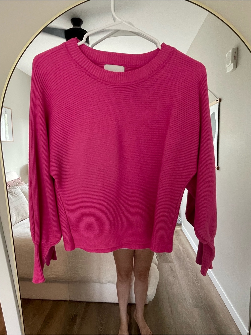 Pink Rose Hot Pink Ribbed Crewneck Sweater